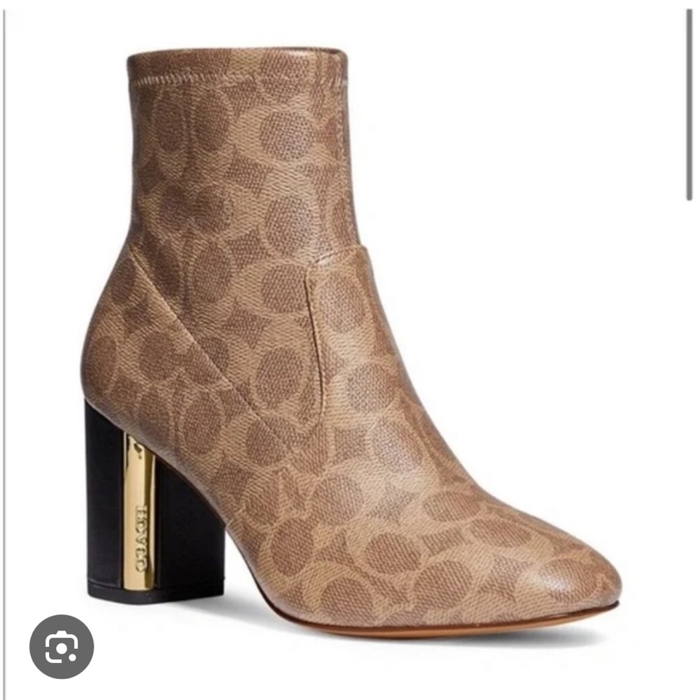 Coach Margot Monogram Coated Canvas Signature Bootie - Tan - Picture 2 of 11